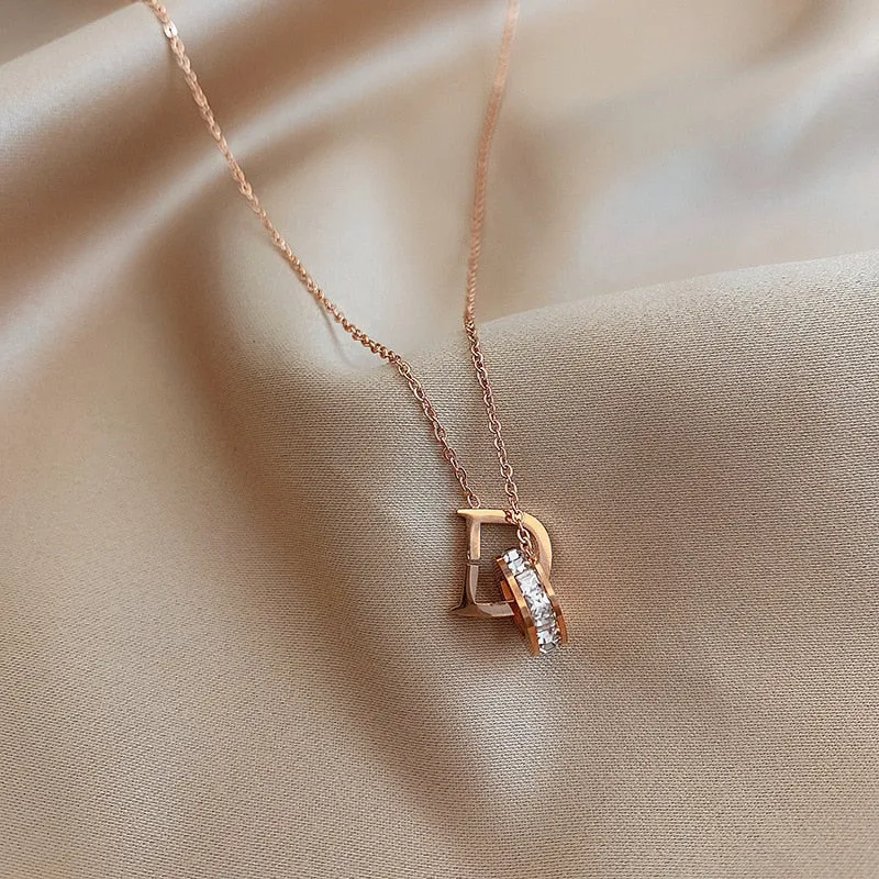 New Classic Zircon D Letter Pendant Titanium Steel Short Necklace For Woman