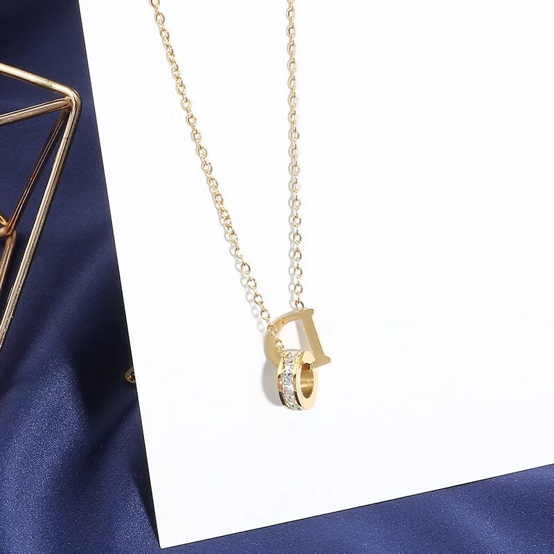 New Classic Zircon D Letter Pendant Titanium Steel Short Necklace For Woman