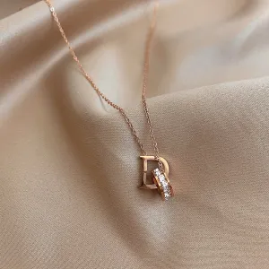 New Classic Zircon D Letter Pendant Titanium Steel Short Necklace For Woman