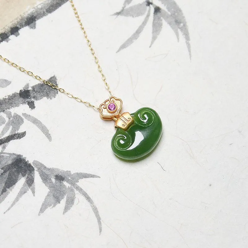 New silver inlaid natural Hetian Jasper Pendant Necklace