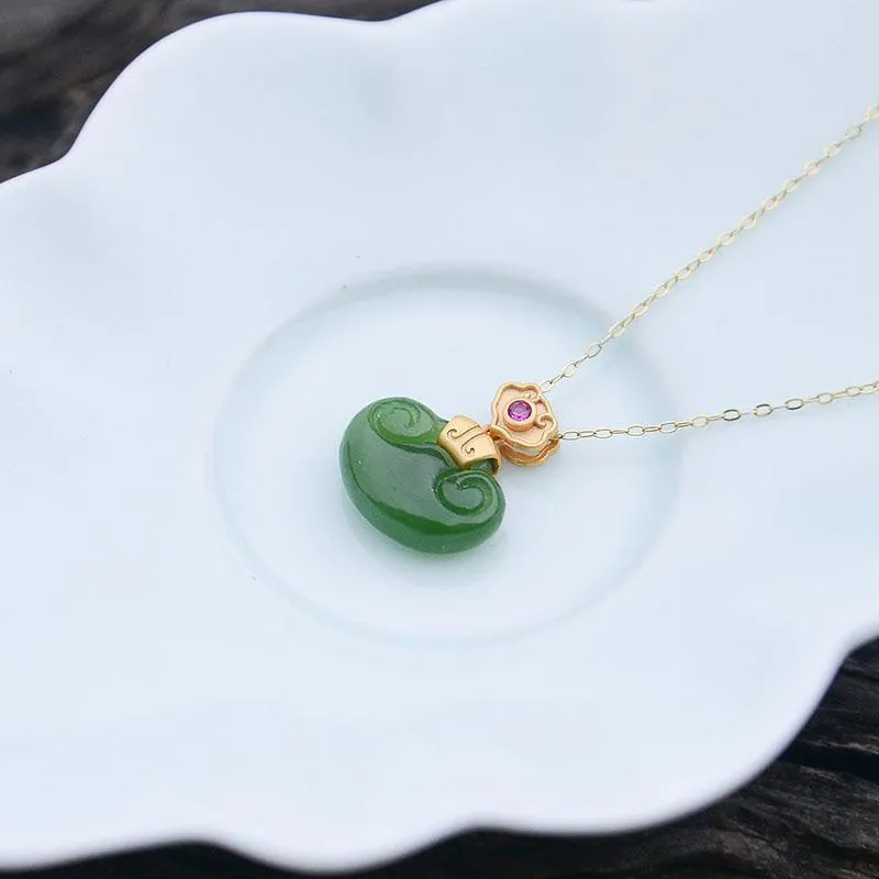 New silver inlaid natural Hetian Jasper Pendant Necklace