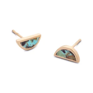 One Half Studs - Black Jack Turquoise, 14K Yellow Gold