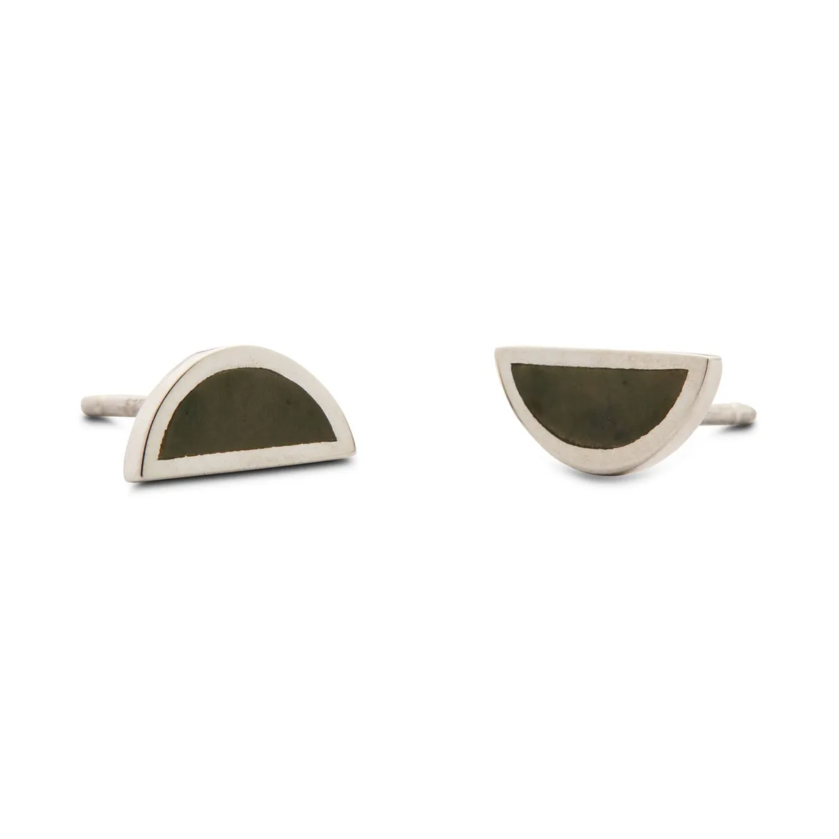 One Half Studs - Washington Green Jade, Sterling Silver