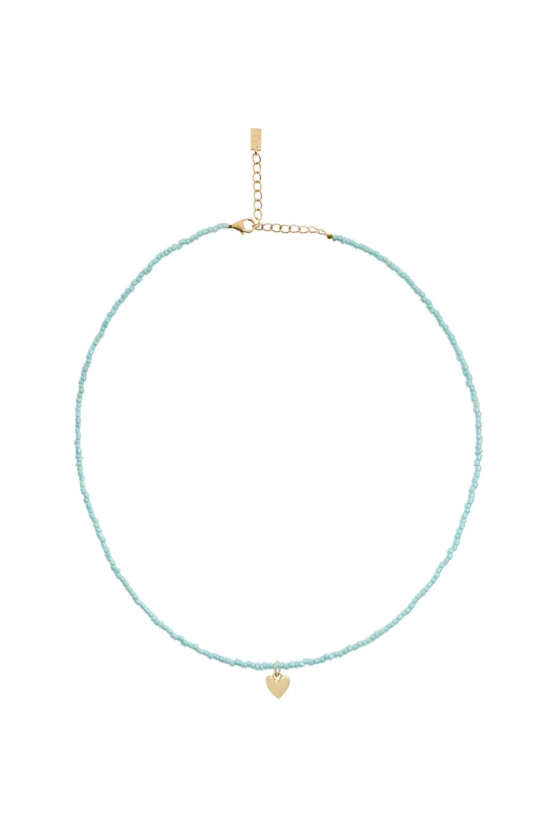 Pale Blue beaded Necklace - Gold