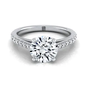 Platinum Round Brilliant Diamond French Pave Cathedral Style Solitaire Engagement Ring -1/4ctw