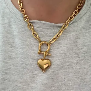 Puff Heart Gold Shackle Necklace