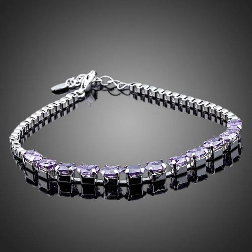 Purple Link Chain Cubic Zirconia Bracelet