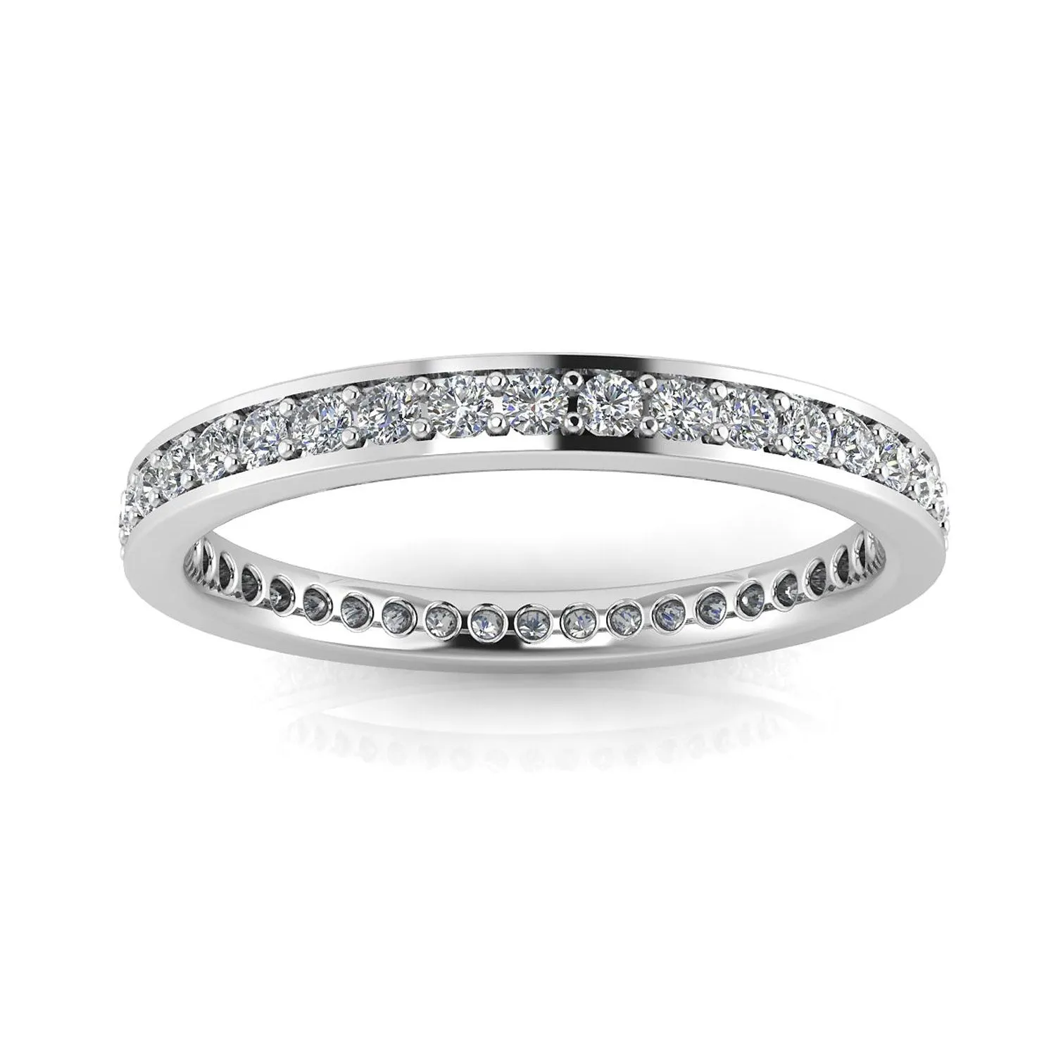 Round Brilliant Cut Diamond Channel Pave Set Eternity Ring In 14k White Gold  (0.83ct. Tw.) Ring Size 4