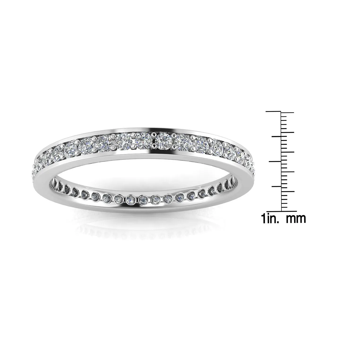 Round Brilliant Cut Diamond Channel Pave Set Eternity Ring In 14k White Gold  (0.83ct. Tw.) Ring Size 4
