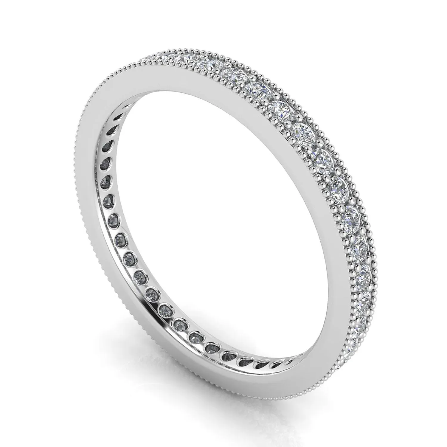 Round Brilliant Cut Diamond Pave & Milgrain Set Eternity Ring In 14k White Gold  (0.7ct. Tw.) Ring Size 6.5