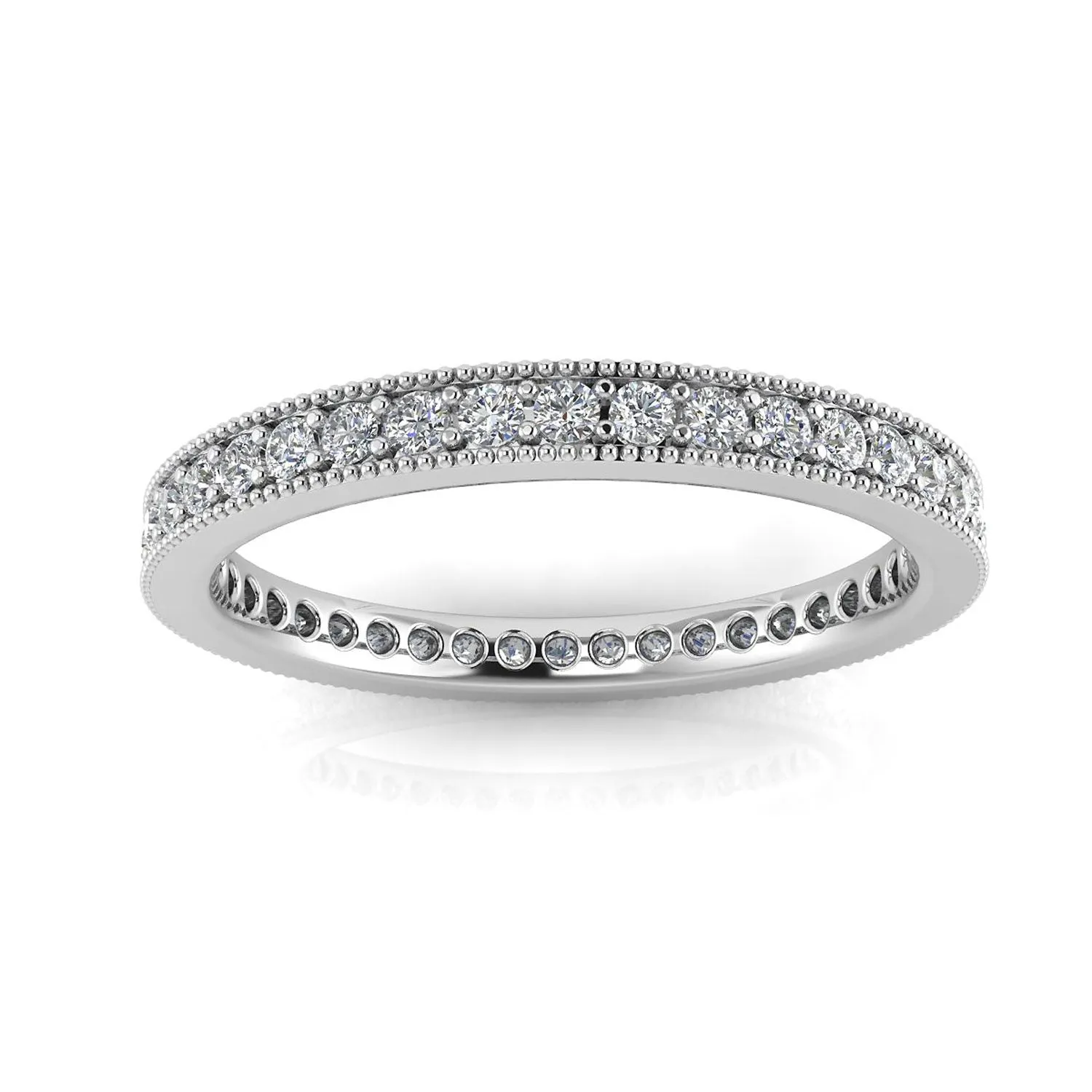 Round Brilliant Cut Diamond Pave & Milgrain Set Eternity Ring In 14k White Gold  (0.7ct. Tw.) Ring Size 6.5