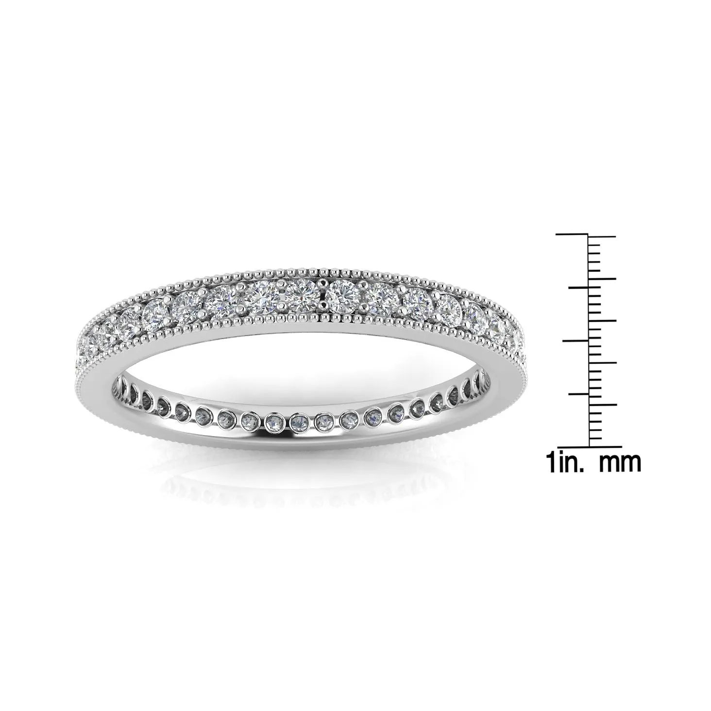 Round Brilliant Cut Diamond Pave & Milgrain Set Eternity Ring In 14k White Gold  (0.7ct. Tw.) Ring Size 6.5