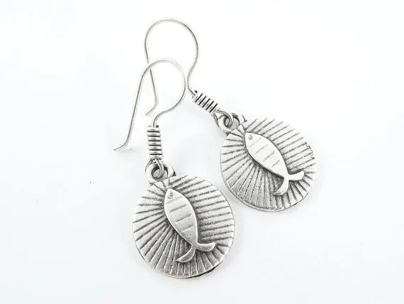 Round Fish Tribal Ethnic Silver Earrings - Authentic Turkish Style