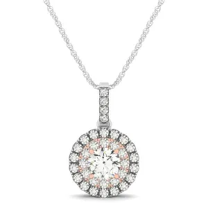 Round Shape Halo Diamond Pendant in 14k White and Rose Gold (1/2 cttw)