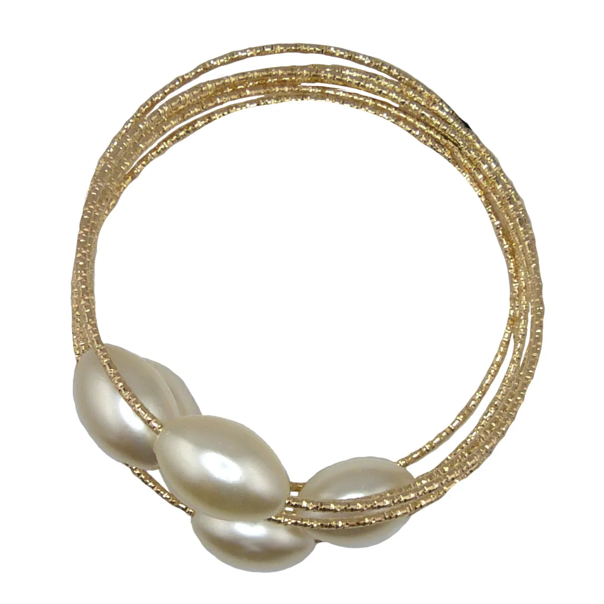 Set of Gold Toned Bangles Bracelets with Pearls by Liza Kim