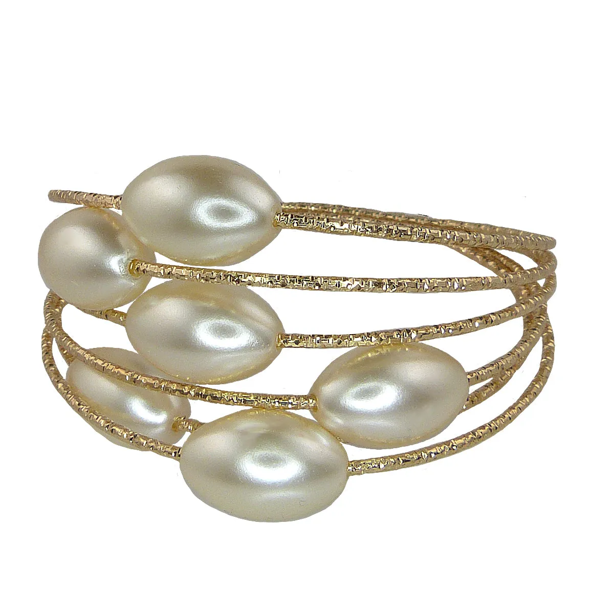 Set of Gold Toned Bangles Bracelets with Pearls by Liza Kim