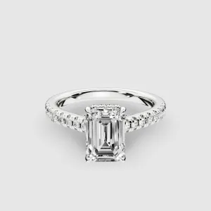 Shadow-Halo French Pave Solitaire Ring-Emerald Cut