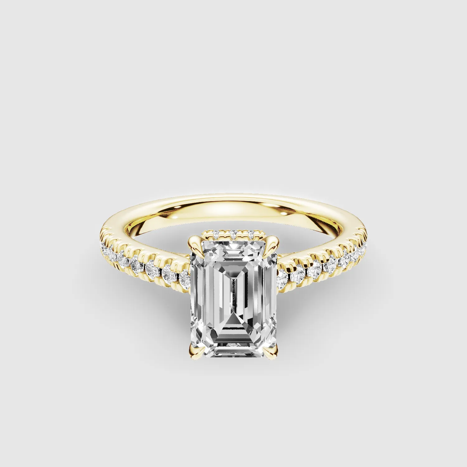 Shadow-Halo French Pave Solitaire Ring-Emerald Cut