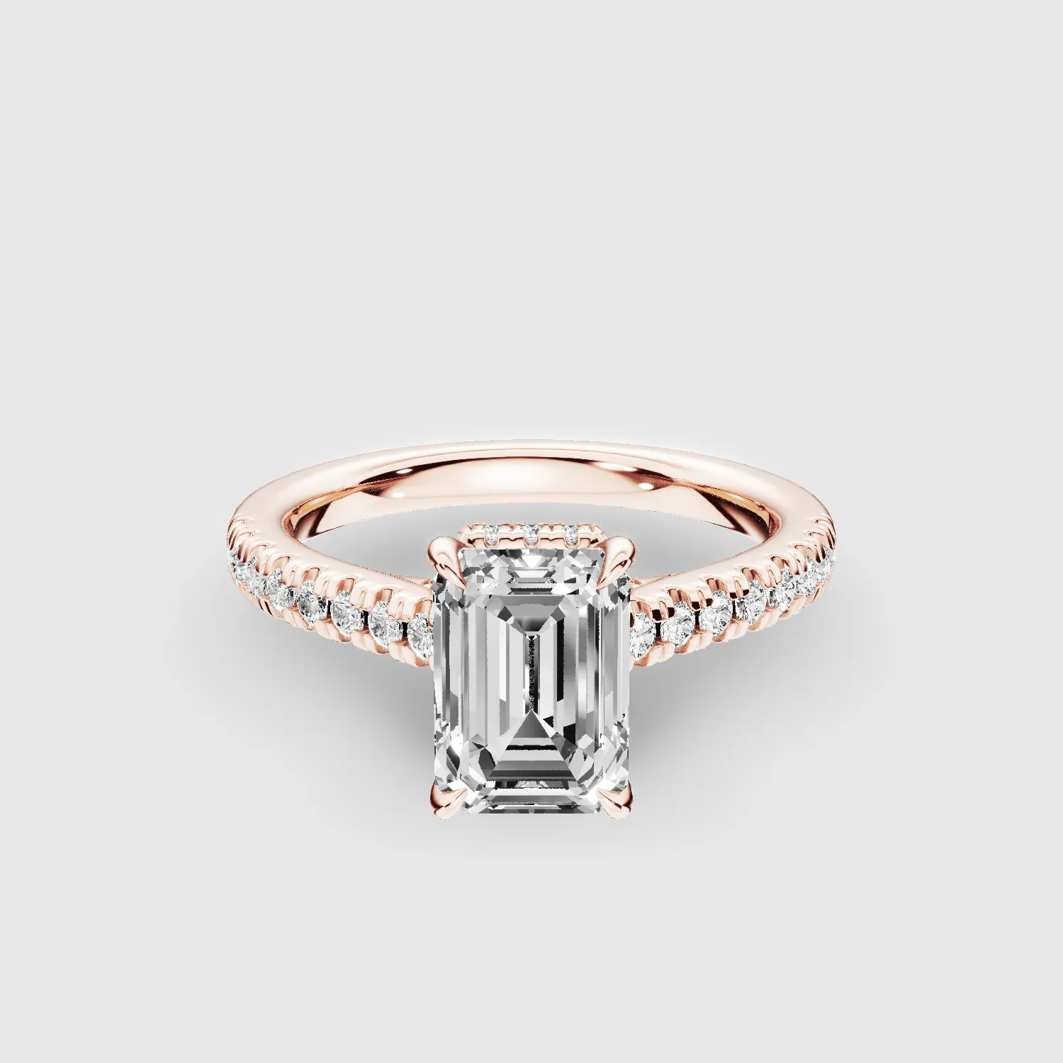 Shadow-Halo French Pave Solitaire Ring-Emerald Cut