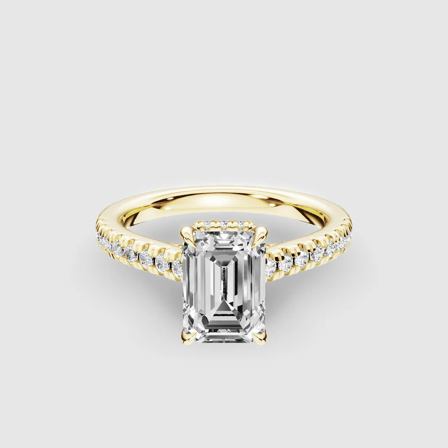 Shadow-Halo French Pave Solitaire Ring-Emerald Cut