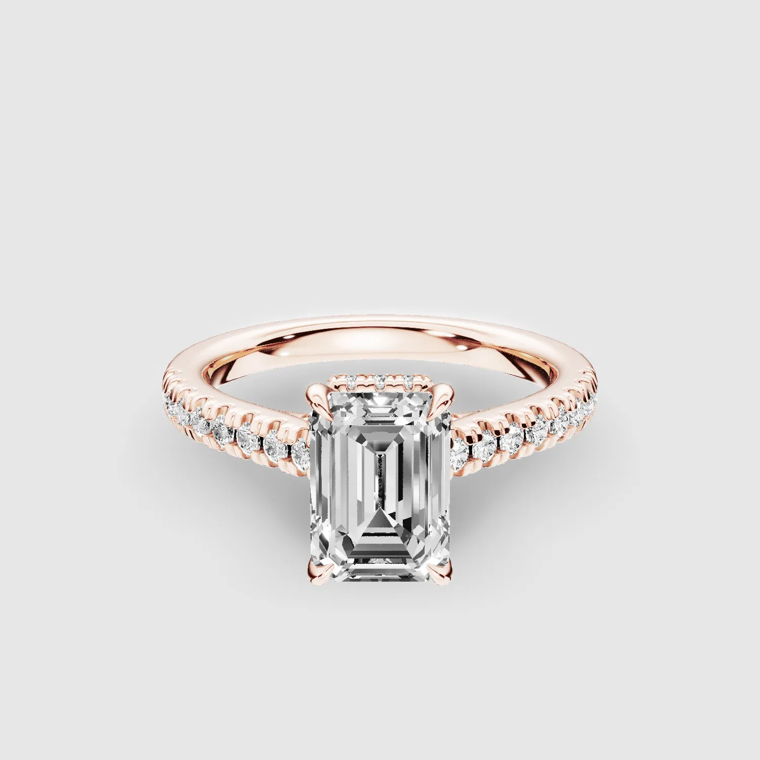Shadow-Halo French Pave Solitaire Ring-Emerald Cut