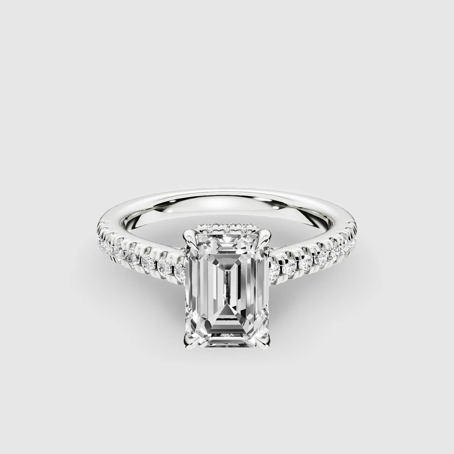 Shadow-Halo French Pave Solitaire Ring-Emerald Cut