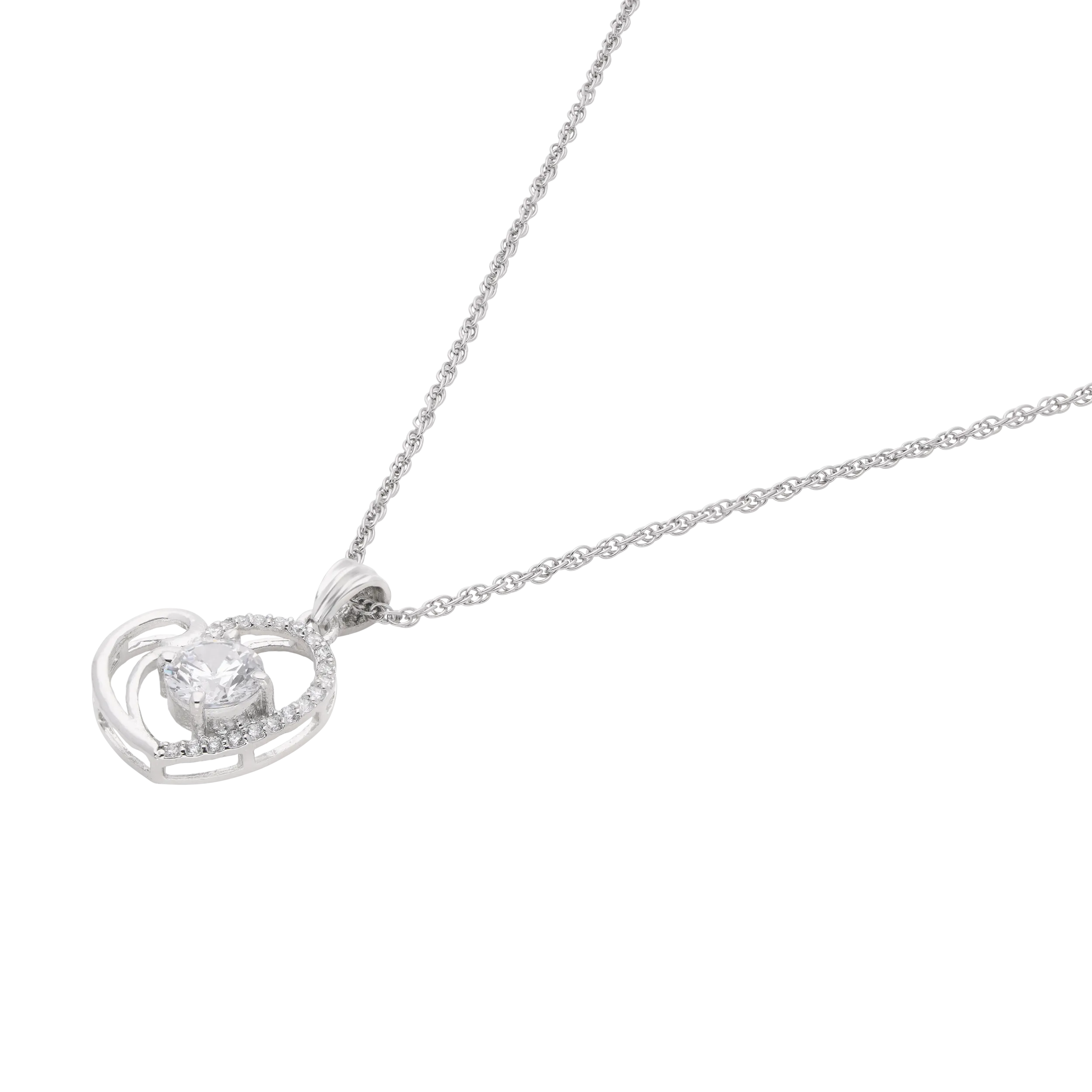 Silver Heart Pendant Necklace with Sparkling Center Stone | SKU : 0003594483, 0021456435, 0021456428, 0021456411