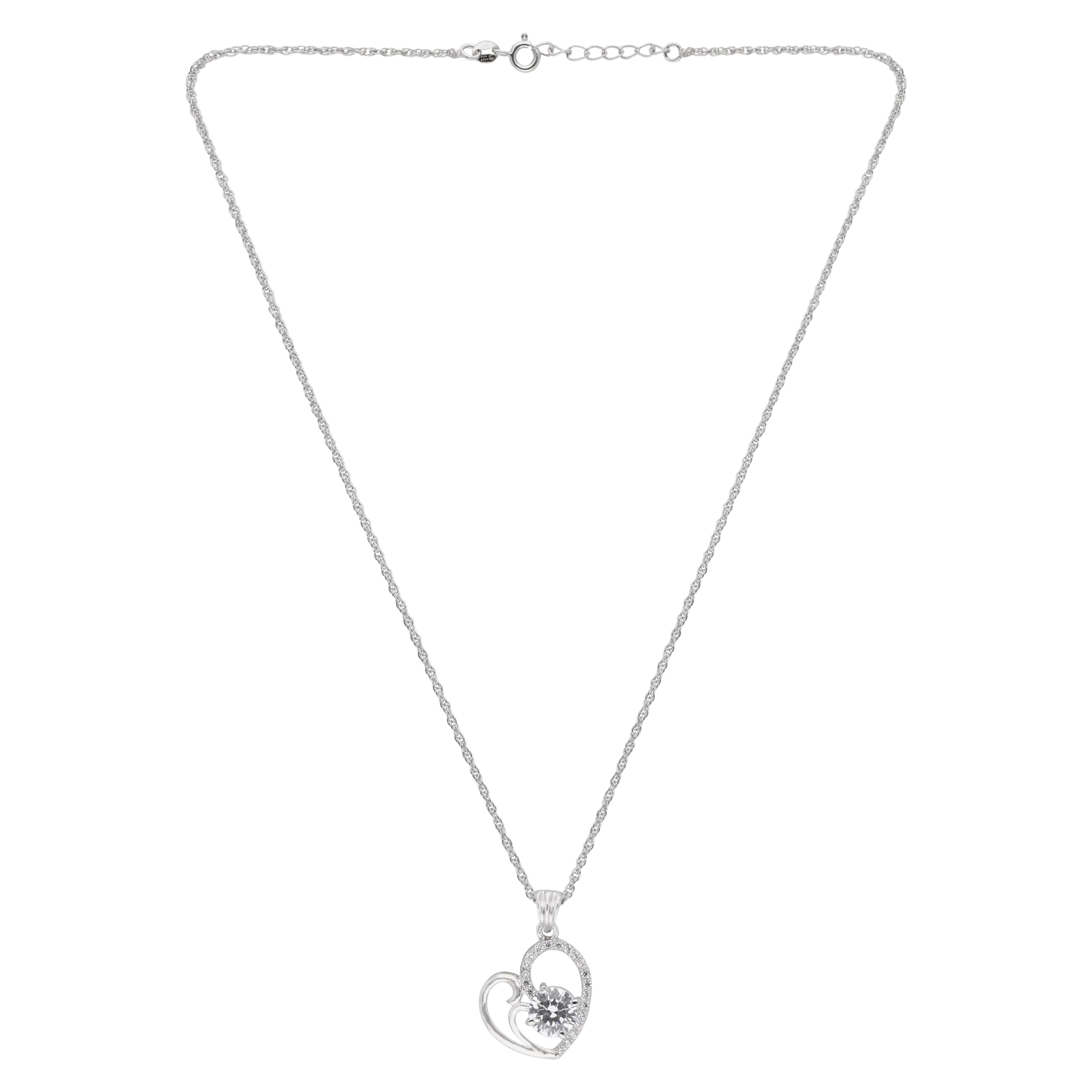 Silver Heart Pendant Necklace with Sparkling Center Stone | SKU : 0003594483, 0021456435, 0021456428, 0021456411