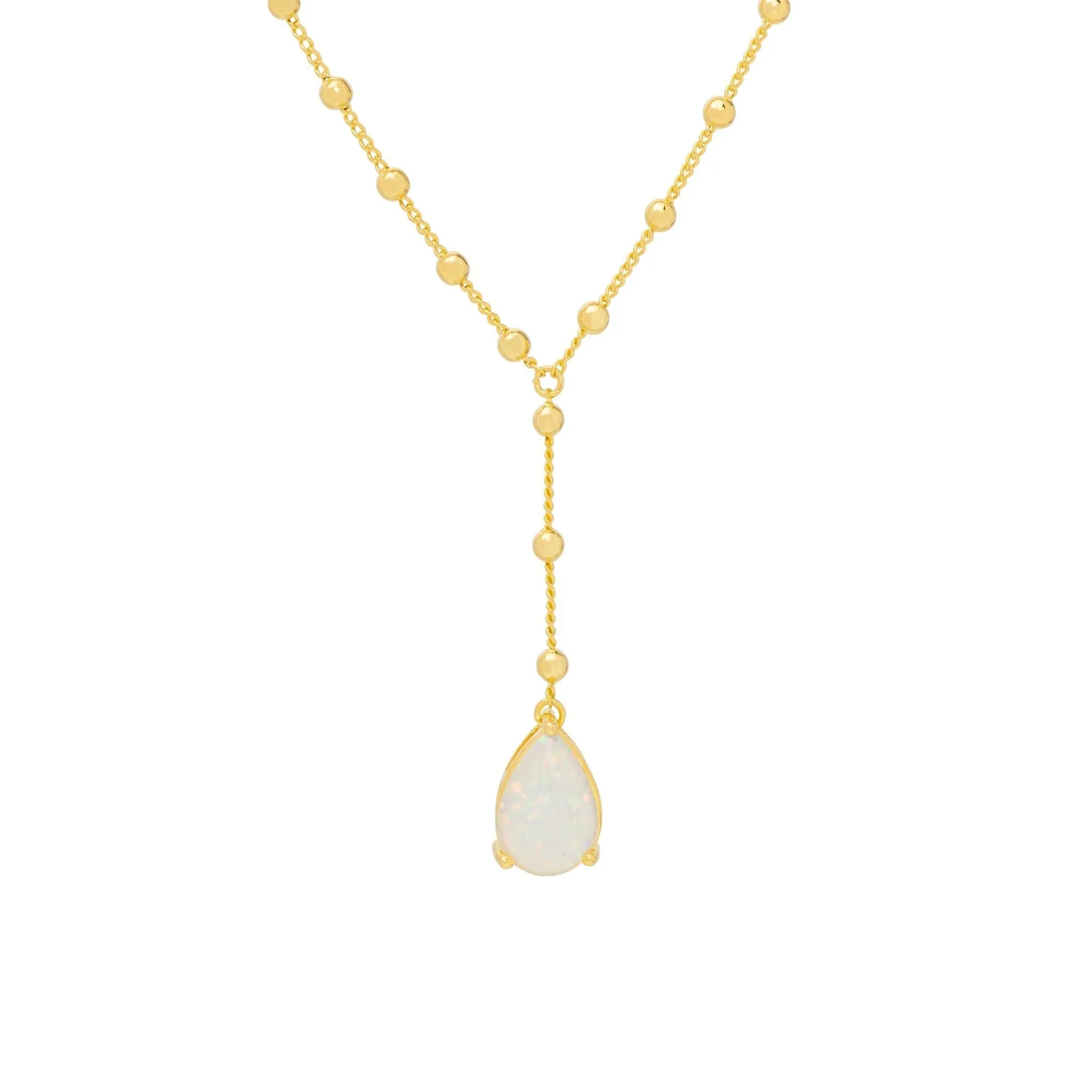Simulated Pear Opal Beaded Y 18'' Necklace in 14k Gold Plate