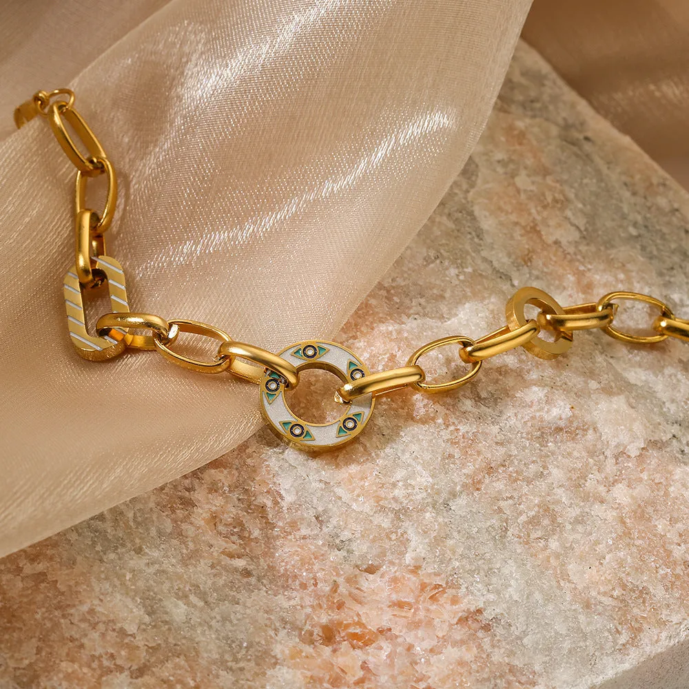 Sisslia High Quality Chain18k gold plated paperclip chain stainless steel bracelets Accompanied by Eye Pendants bracelets