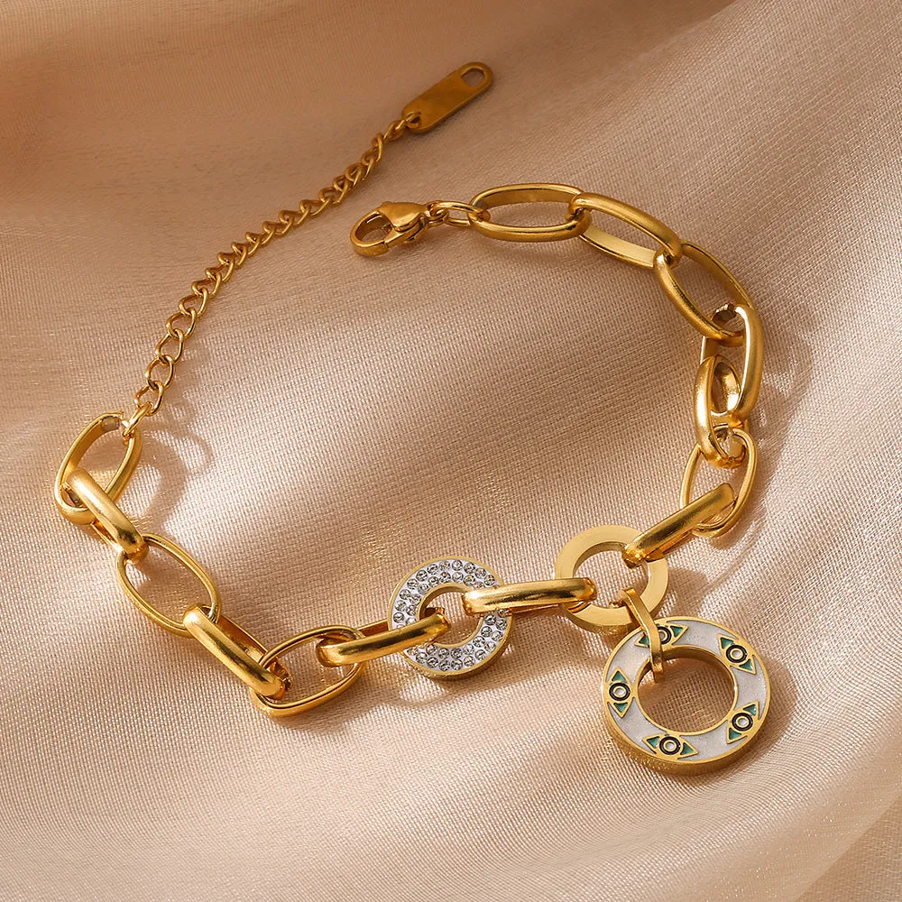 Sisslia High Quality Chain18k gold plated paperclip chain stainless steel bracelets Accompanied by Eye Pendants bracelets