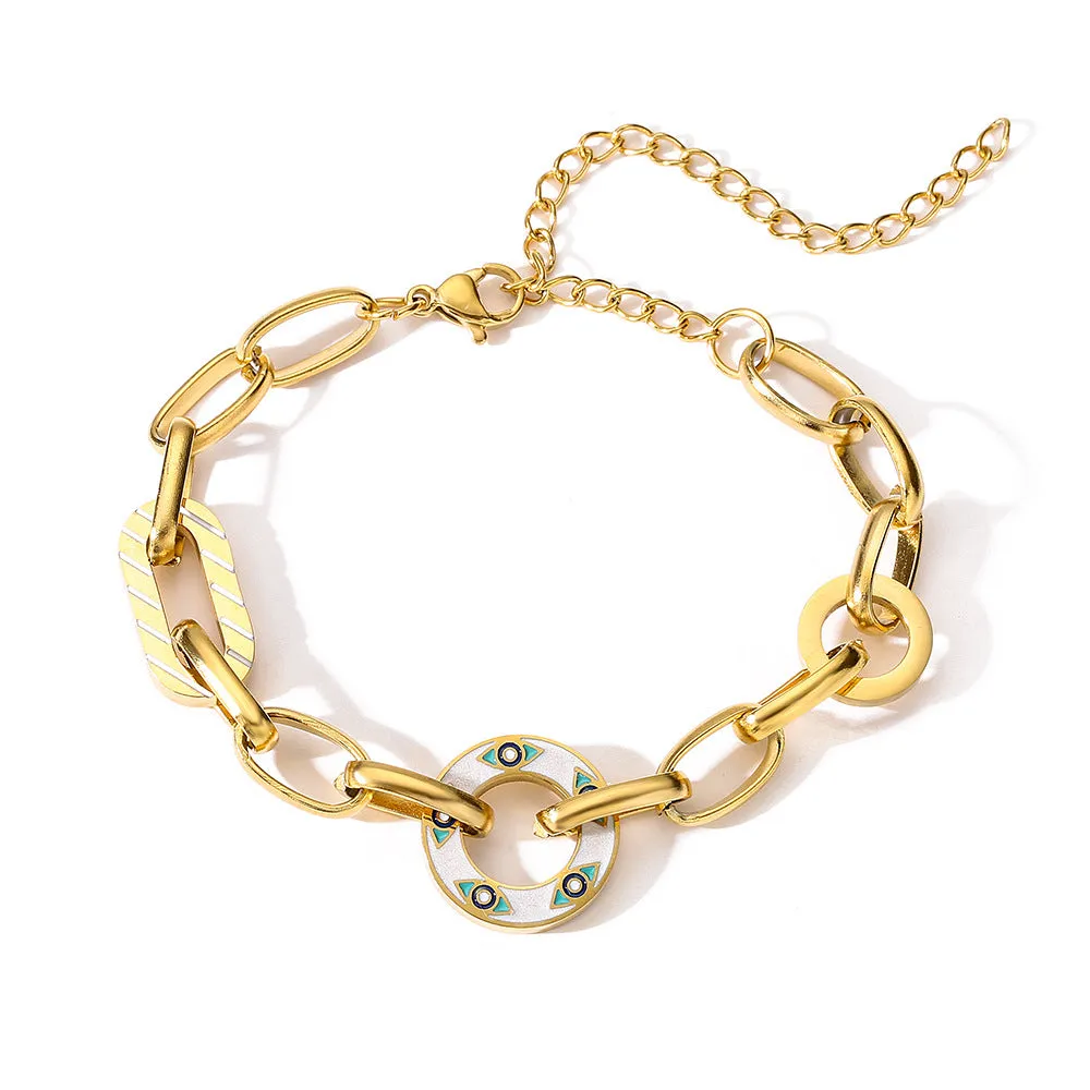 Sisslia High Quality Chain18k gold plated paperclip chain stainless steel bracelets Accompanied by Eye Pendants bracelets