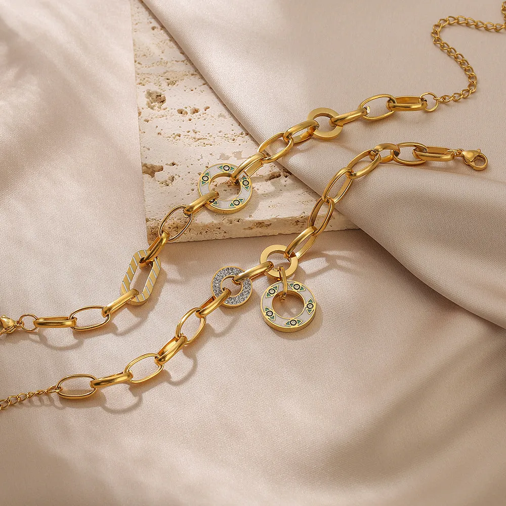 Sisslia High Quality Chain18k gold plated paperclip chain stainless steel bracelets Accompanied by Eye Pendants bracelets