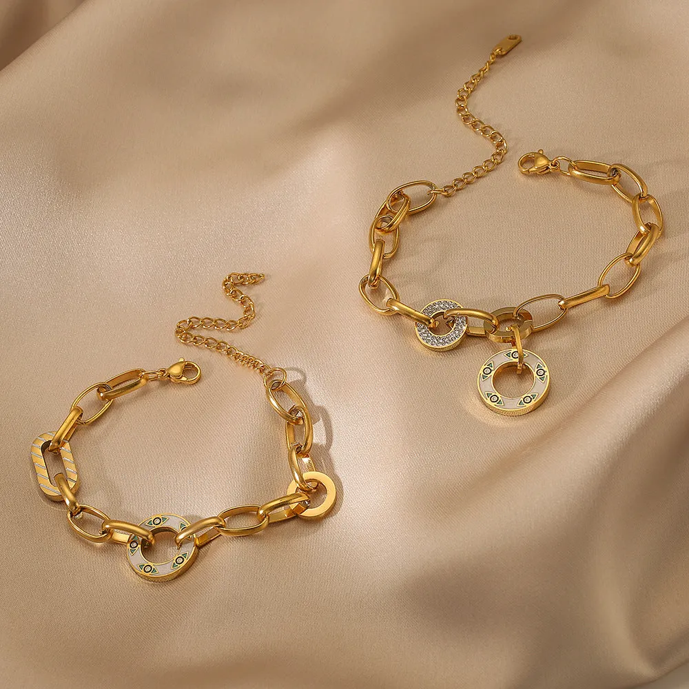Sisslia High Quality Chain18k gold plated paperclip chain stainless steel bracelets Accompanied by Eye Pendants bracelets