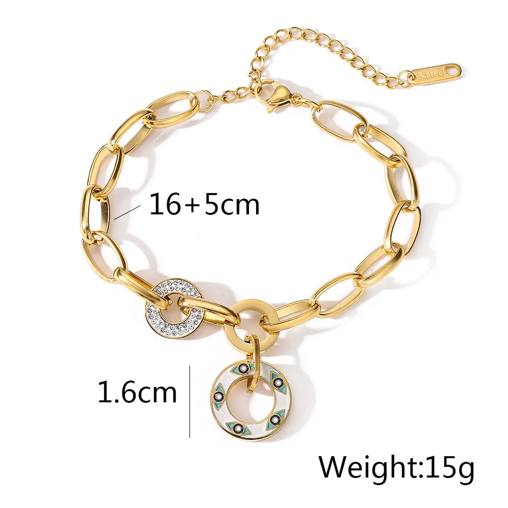 Sisslia High Quality Chain18k gold plated paperclip chain stainless steel bracelets Accompanied by Eye Pendants bracelets
