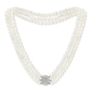 Stella triple strand cultured freshwater pearl necklace with vintage style oval pave