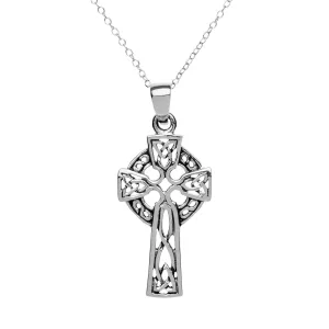 Sterling Silver Celtic Cross Pendant Necklace - Trinity Knot Design