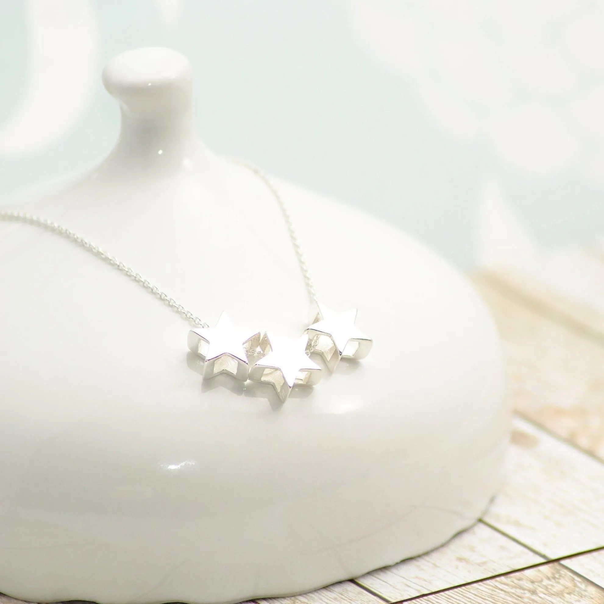 Sterling Silver Triple Star Necklace