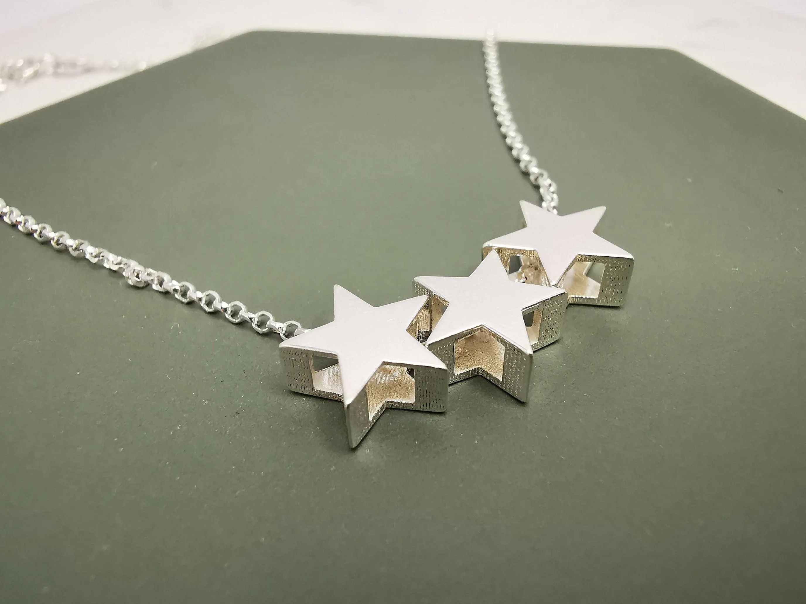 Sterling Silver Triple Star Necklace