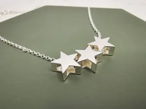Sterling Silver Triple Star Necklace