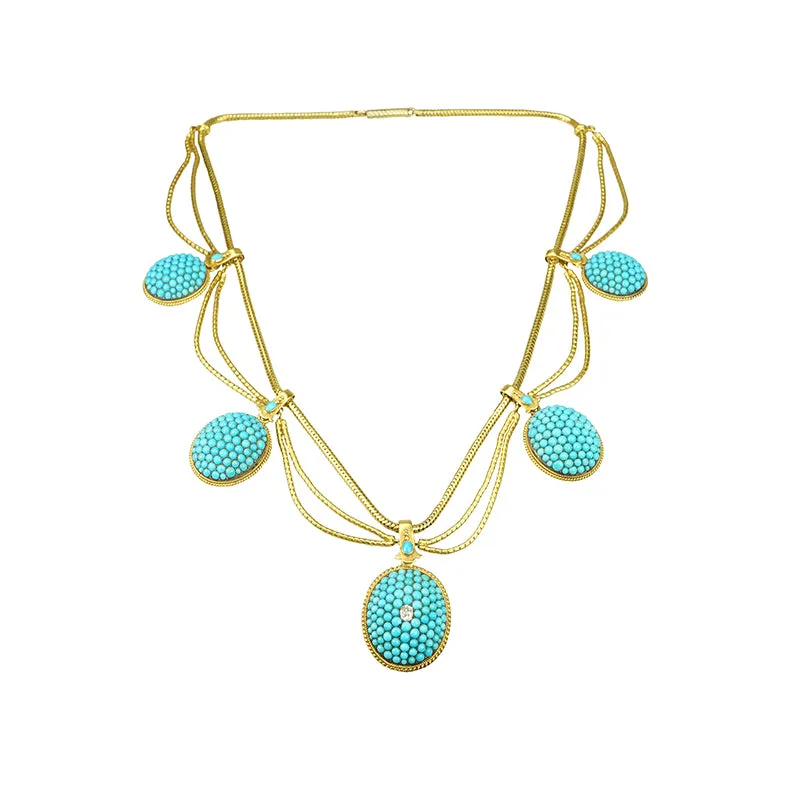 Stunning 19th century Turquoise Necklace in Original Fitted Box
