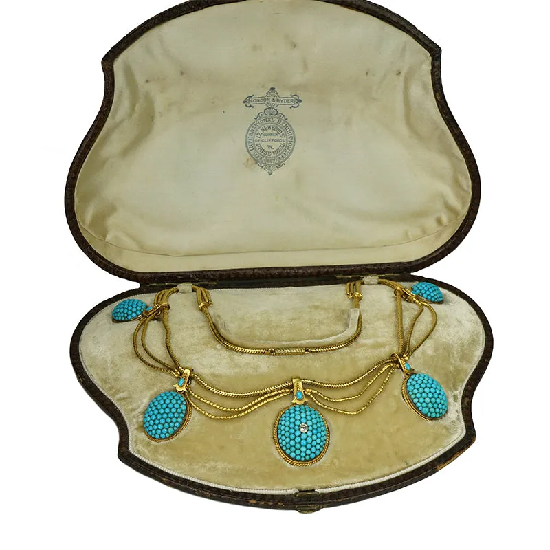 Stunning 19th century Turquoise Necklace in Original Fitted Box