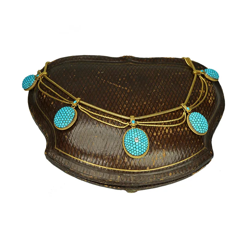 Stunning 19th century Turquoise Necklace in Original Fitted Box