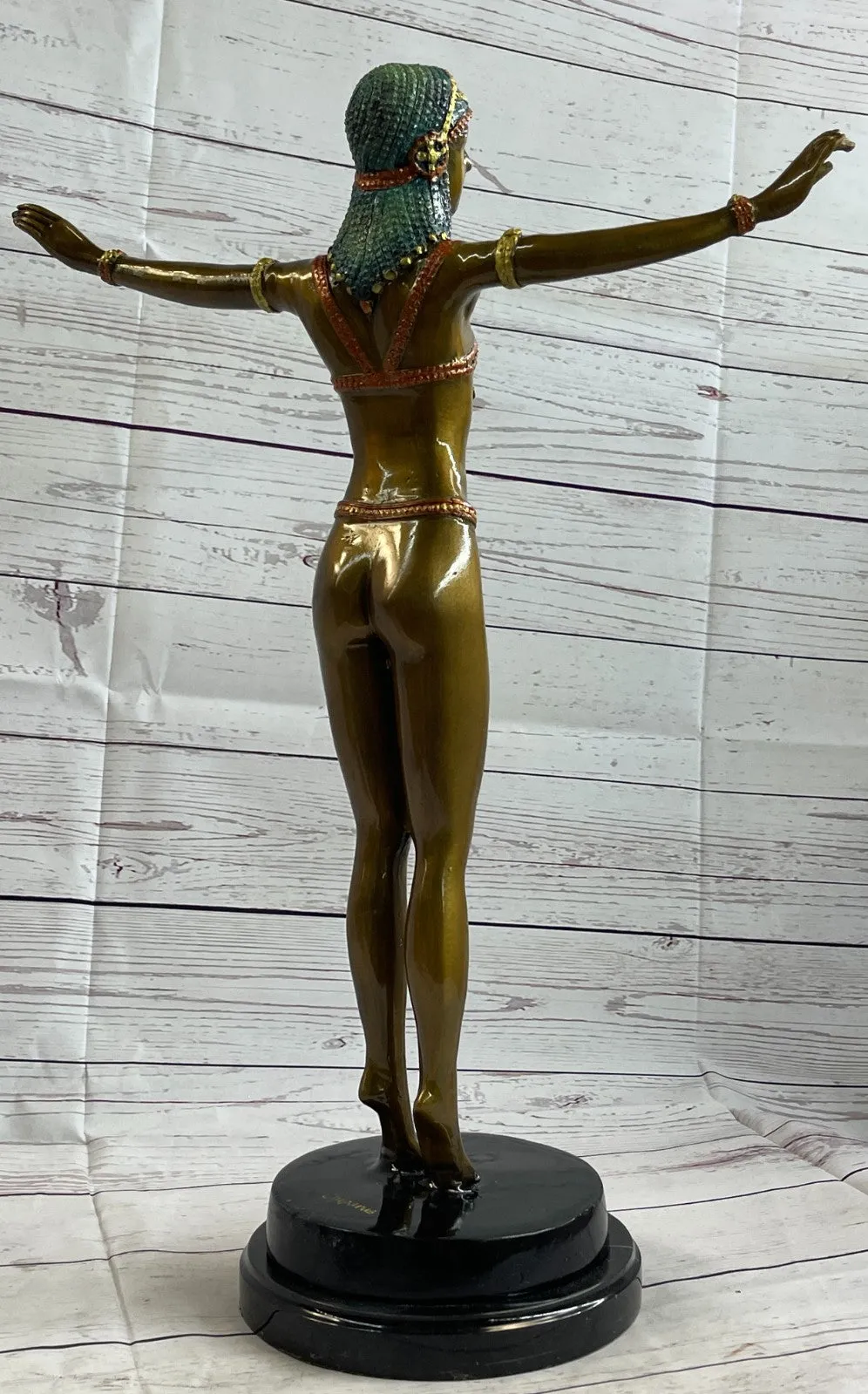 Tall Art Deco Sculpture Female Dancer on Marble Nude- Chiparus - Bronze Statue