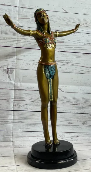 Tall Art Deco Sculpture Female Dancer on Marble Nude- Chiparus - Bronze Statue