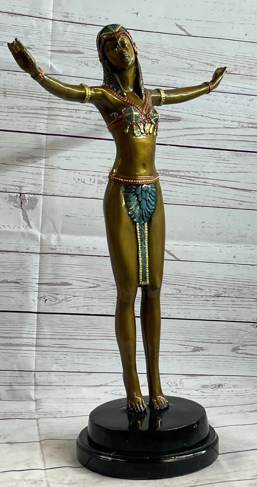 Tall Art Deco Sculpture Female Dancer on Marble Nude- Chiparus - Bronze Statue