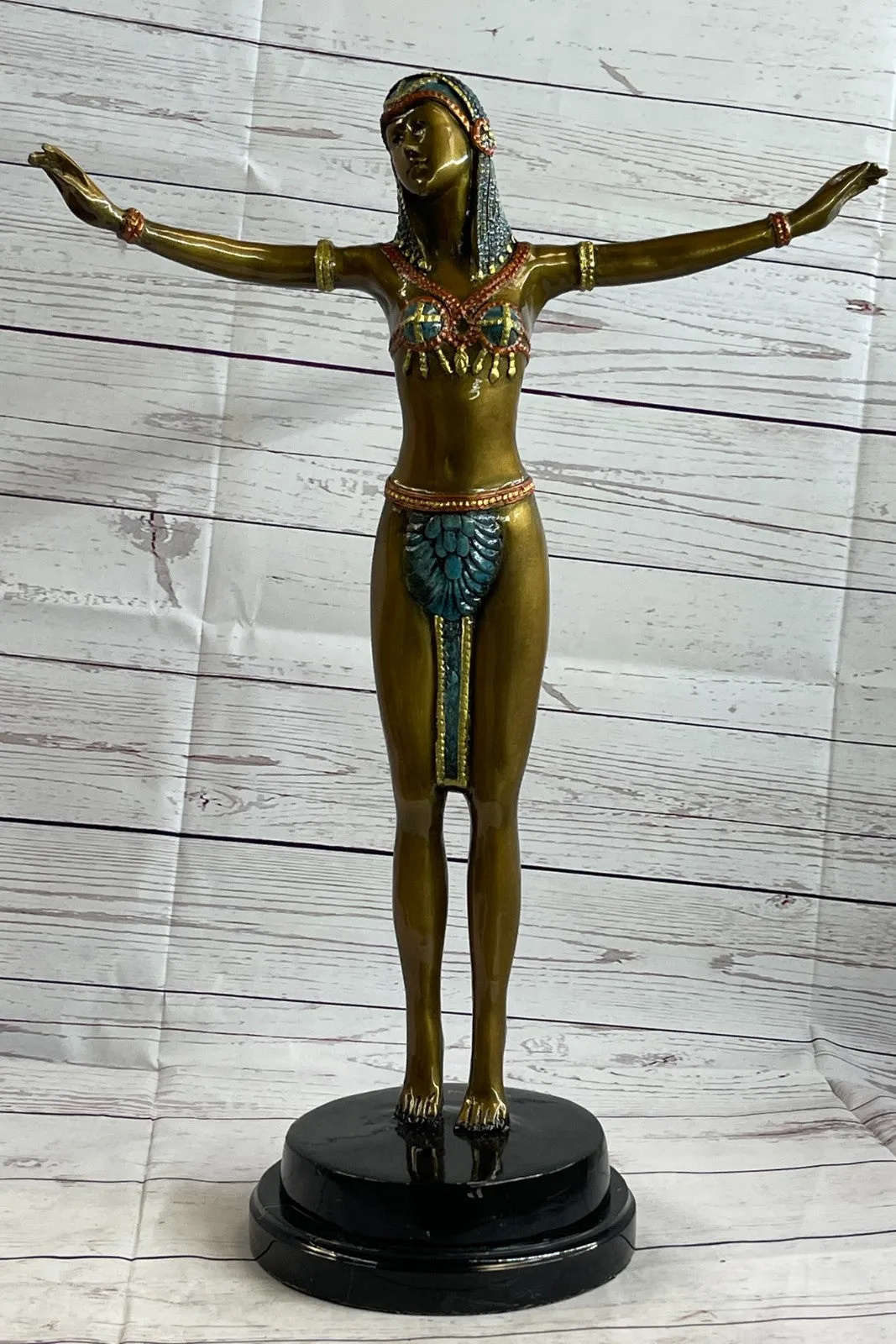 Tall Art Deco Sculpture Female Dancer on Marble Nude- Chiparus - Bronze Statue