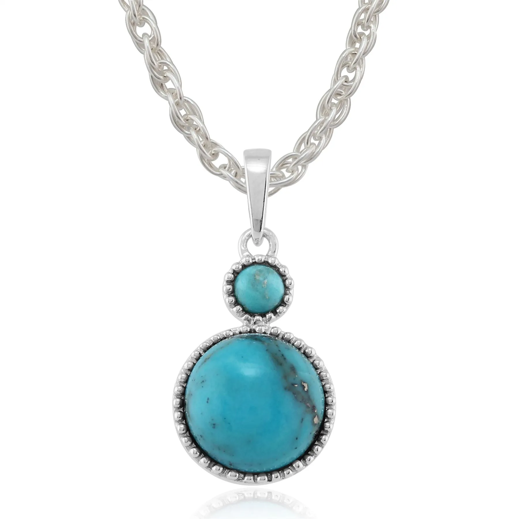 Türkis Halskette, Sterlingsilber 3.2ct türkis Cabochon Zwei Stein Anhänger on 45cm Kette