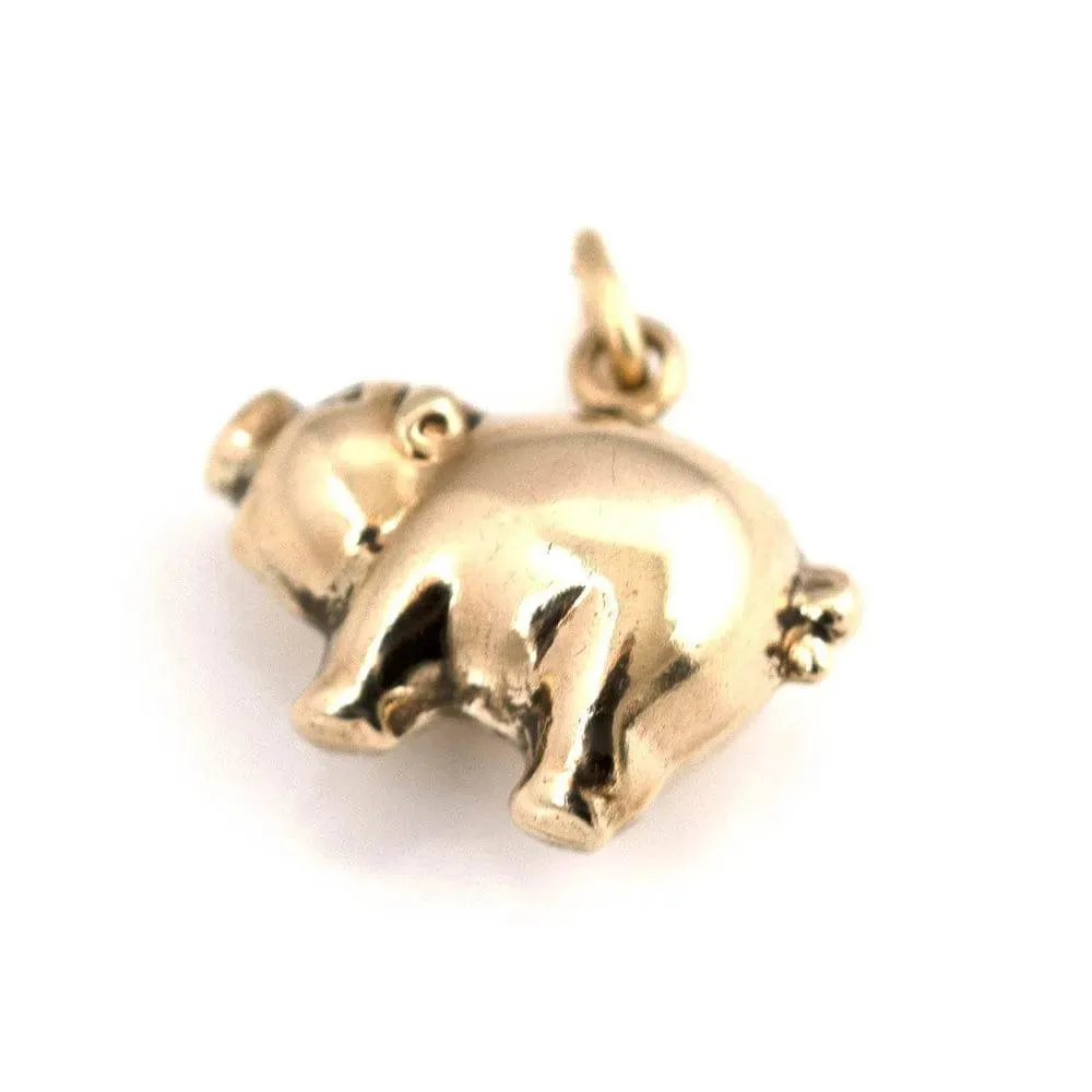 Vintage 9ct Gold Puffed Good Luck Pig Charm Necklace