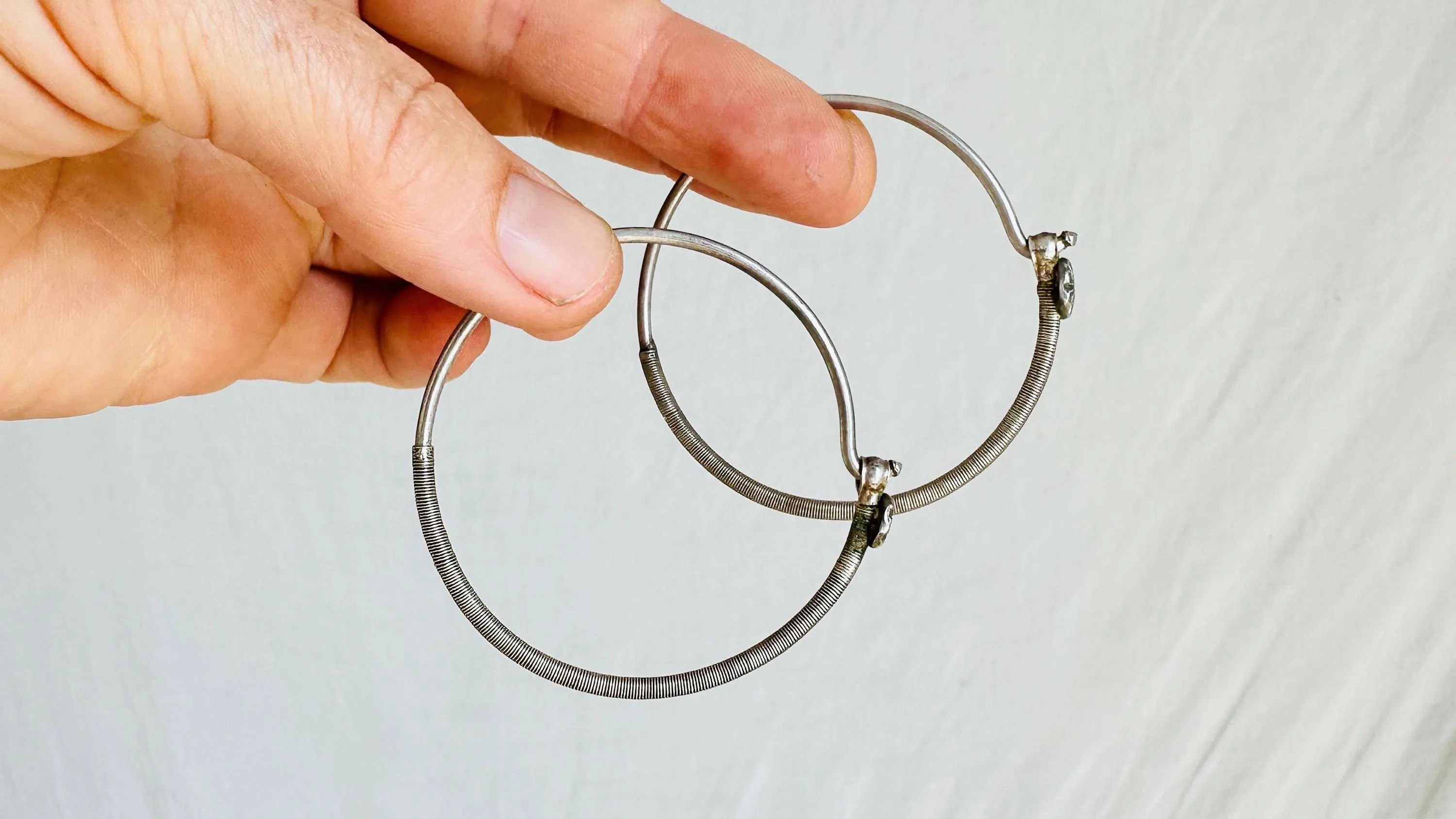 Vintage Large Kuchi Silver Hoop Earrings. Sterling Silver. Afghanistan. 0694
